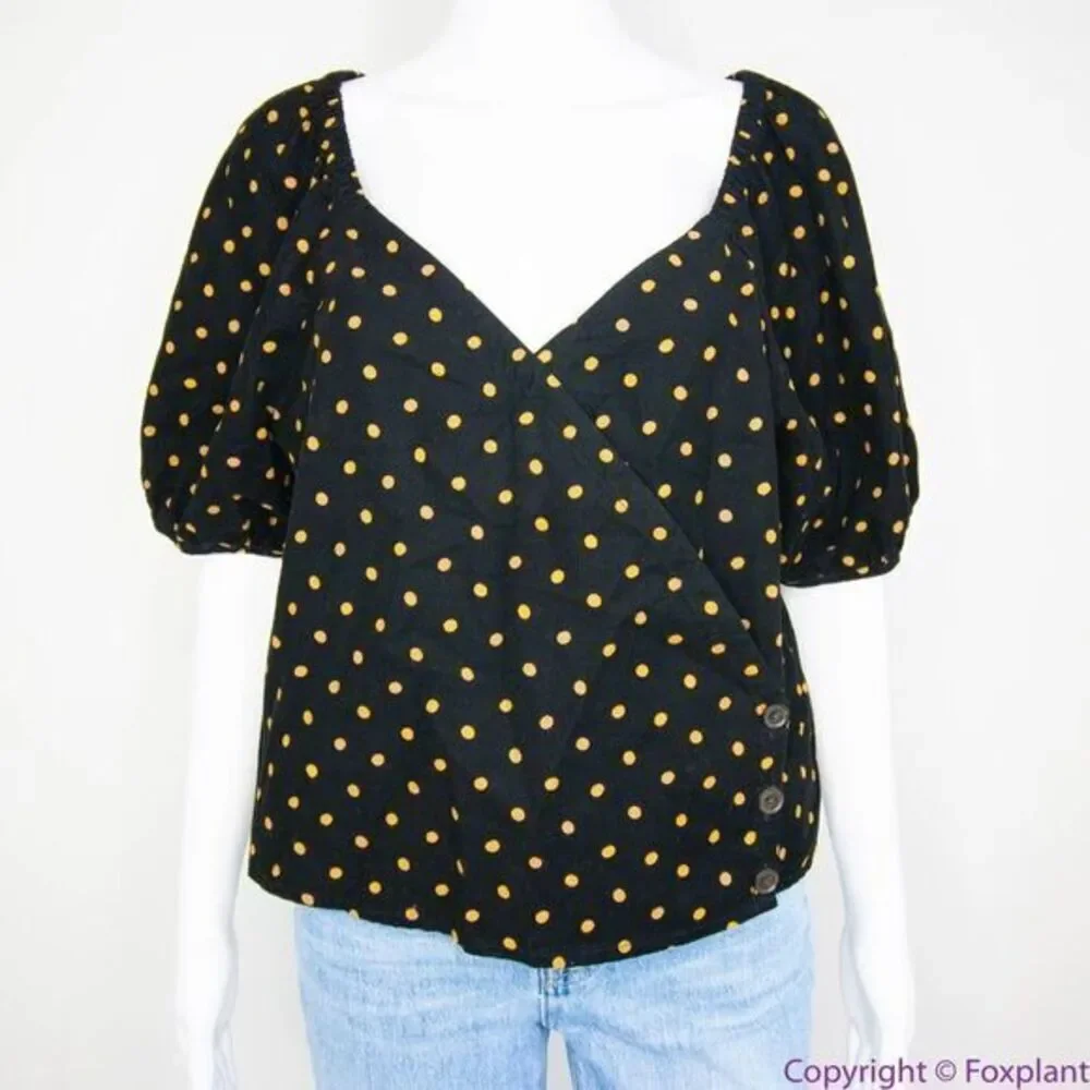 NEW Madewell Corduroy‎ Puff-Sleeve Wrap Top in Oval Dot, XS
